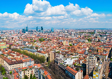 Regeneron location in Milan, Italy. Aerial photo of Milan with a view of the skyline.